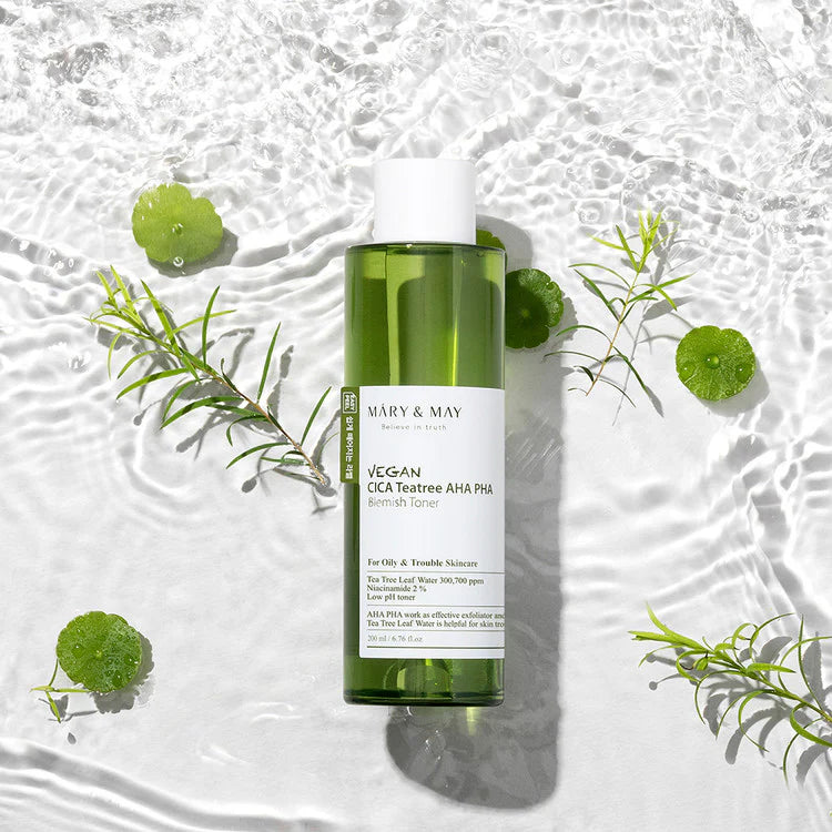 Mary & May Vegan Cica Teatree AHA PHA Blemish Toner, 200 ml