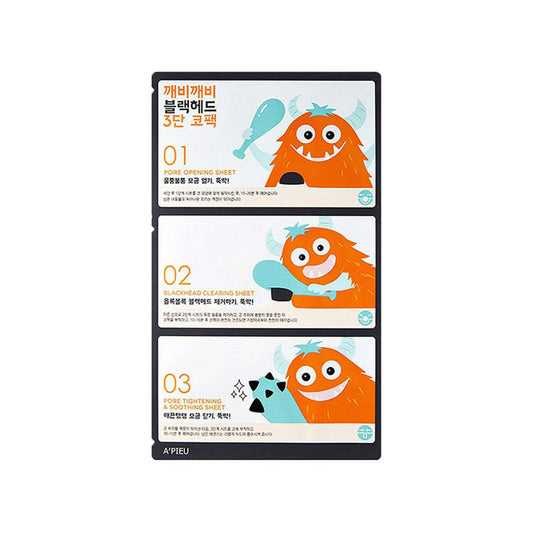 A'PIEU Goblin Blackhead 3-Step Nose Pack, 1 sæt 3 stk