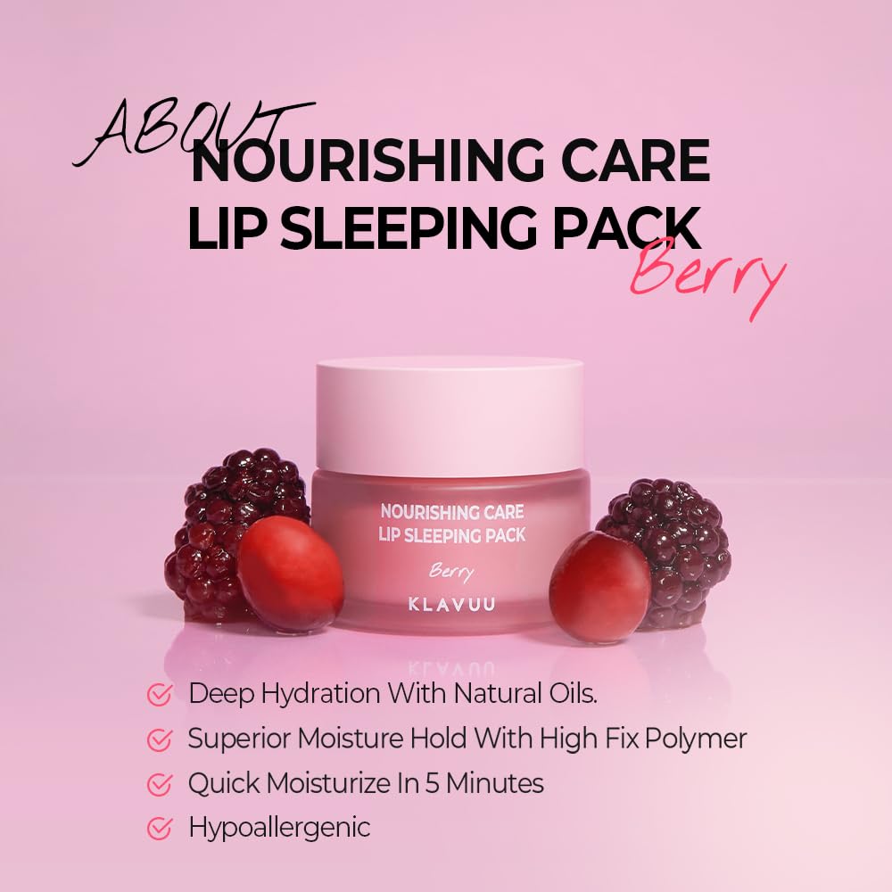 KLAVUU Nourishing Care Lip Sleeping Pack, Berry, 20 g