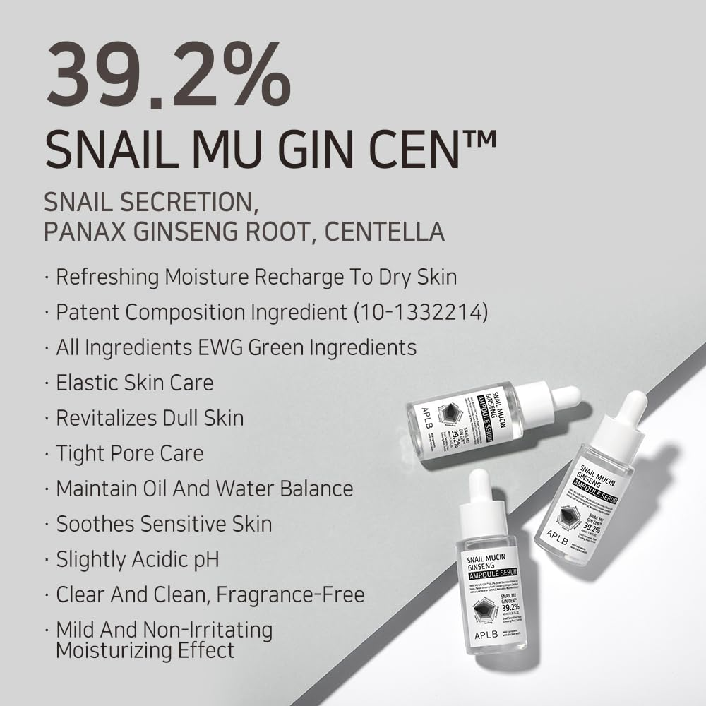 APLB Snail Mucin Ginseng Ampoule Serum, 40ml