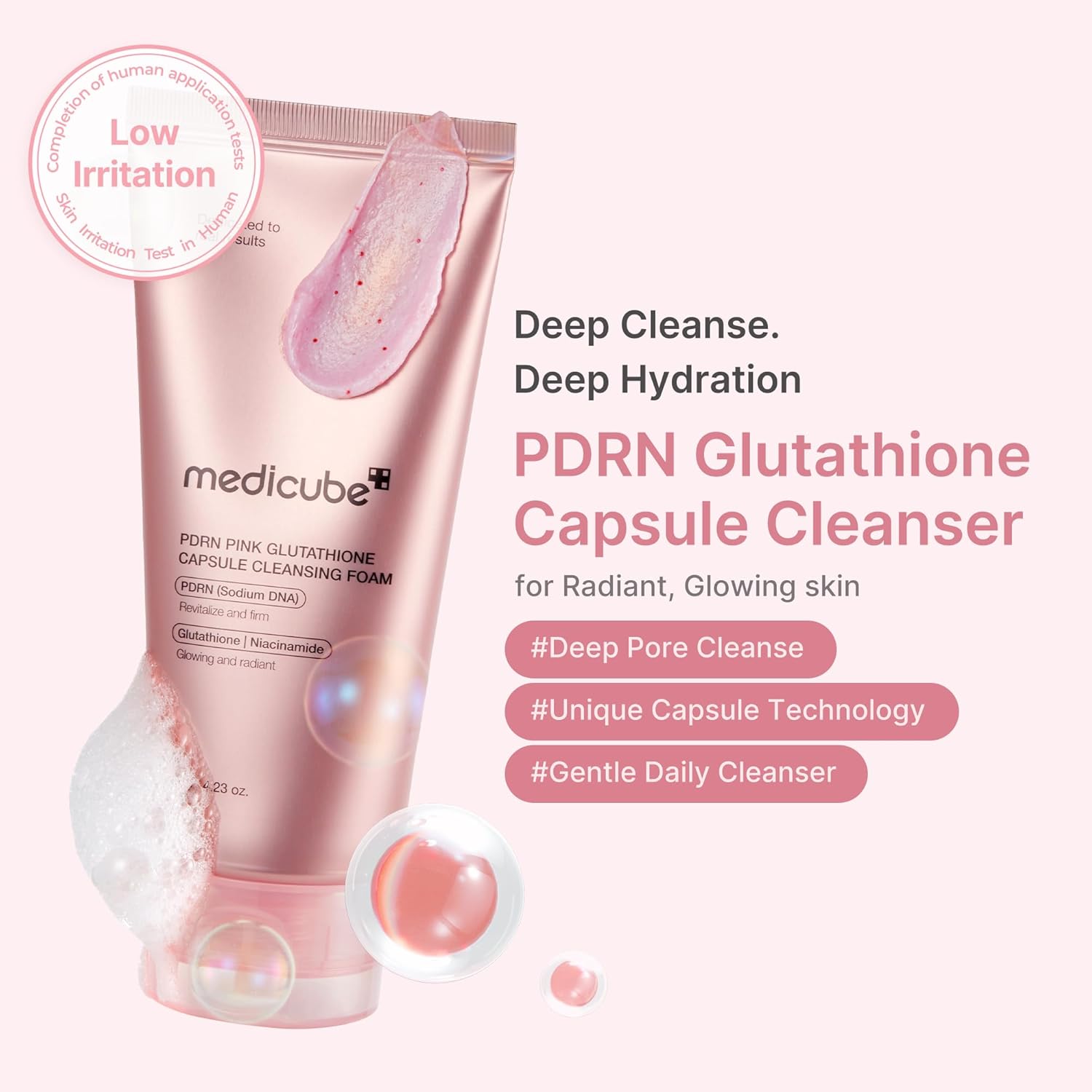 PDRN Pink Glutathione Capsule Cleansing Foam
